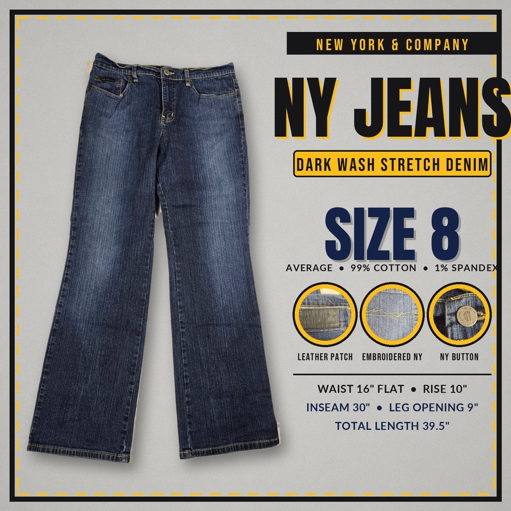 New York & Company NY Jeans Dark Wash Stretch Bootcut Denim Size 8 Average 25039